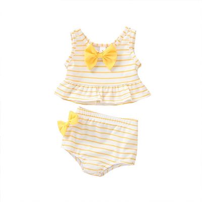 Swimsuits Suit Girl Striped Toddler Bikini Bow Set Swimsuit Baby Kids Swimwear Bathing 2pc Girls Swimwear (Yellow, 120)