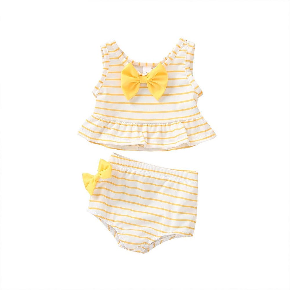 Swimsuits Suit Girl Striped Toddler Bikini Bow Set Swimsuit Baby Kids Swimwear Bathing 2pc Girls Swimwear (Yellow, 120)