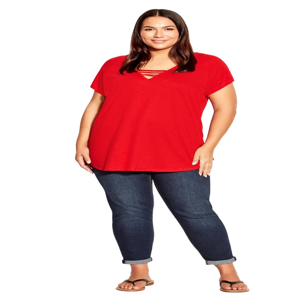 Avenue Women's Plus Size Top - 3 Bar V-Neck