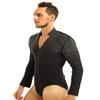 HULIJA Men's Spandex Rhinestone Latin Ballroom Dance Tops Shirt Leotard V Neck Dancing Costume Dancewear Black Large view 3