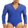 HULIJA Men's Spandex Rhinestone Latin Ballroom Dance Tops Shirt Leotard V Neck Dancing Costume Dancewear Royal_Blue X-Large view 1