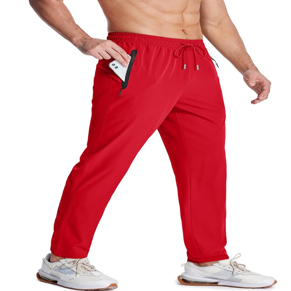 MAGCOMSEN Lightweight Hiking Pants Men Quick Dry Stretch Waterproof Joggers for Running Travel Casual Tomato Red 38