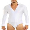 HULIJA Men's Spandex Rhinestone Latin Ballroom Dance Tops Shirt Leotard V Neck Dancing Costume Dancewear White Large view 1