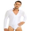 HULIJA Men's Spandex Rhinestone Latin Ballroom Dance Tops Shirt Leotard V Neck Dancing Costume Dancewear White Large view 4