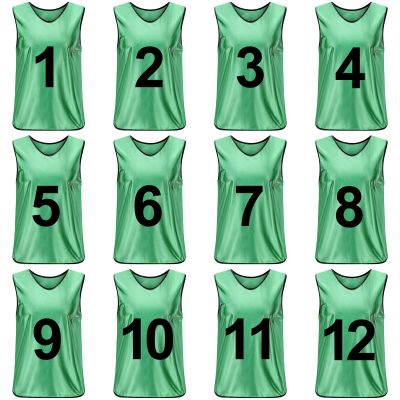 TopTie Sets of 12 (#1-12, 13-24) Numbered/Blank Scrimmage Training Vests Soccer Bibs Sports Pinnies-Forest [#1 to 12]-XL