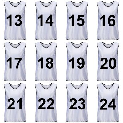 TopTie Sets of 12 (#1-12, 13-24) Numbered/Blank Scrimmage Training Vests Soccer Bibs Sports Pinnies-White [#13 to 24]-L