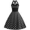 50s Polka Dot Halter Dresses for Women Vintage Polka Dot Cocktail Dresses 1950s Halter Rockabilly Dresses 50's 60's Prom Tea Party Swing Dresses Audrey Hepburn Prom Dress Black+White Dots X-Large view 1