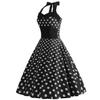 50s Polka Dot Halter Dresses for Women Vintage Polka Dot Cocktail Dresses 1950s Halter Rockabilly Dresses 50's 60's Prom Tea Party Swing Dresses Audrey Hepburn Prom Dress Black+White Dots X-Large view 2
