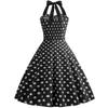50s Polka Dot Halter Dresses for Women Vintage Polka Dot Cocktail Dresses 1950s Halter Rockabilly Dresses 50's 60's Prom Tea Party Swing Dresses Audrey Hepburn Prom Dress Black+White Dots X-Large view 3