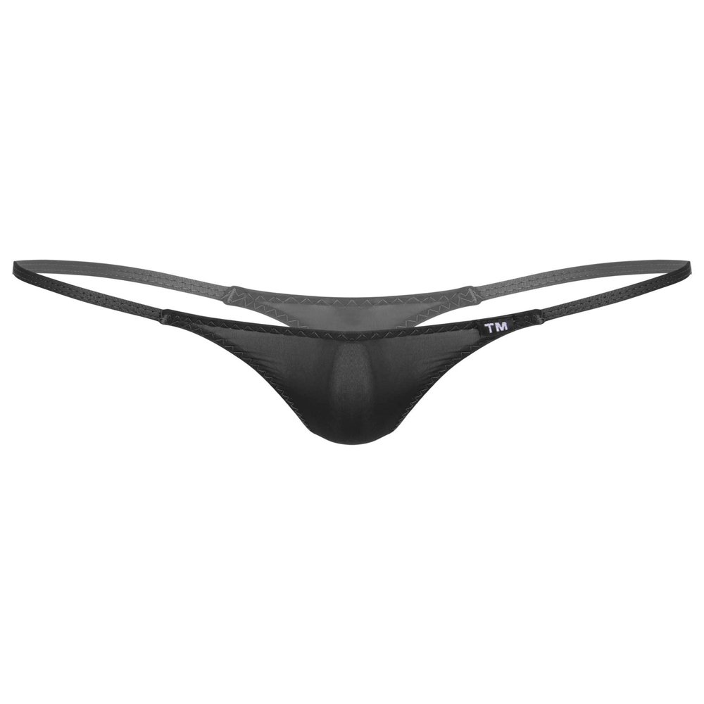 easyforever Men's Sheer Mesh See Through Low Rise T-Back G-String Thongs Bikini Briefs Underwear Black Type A Large