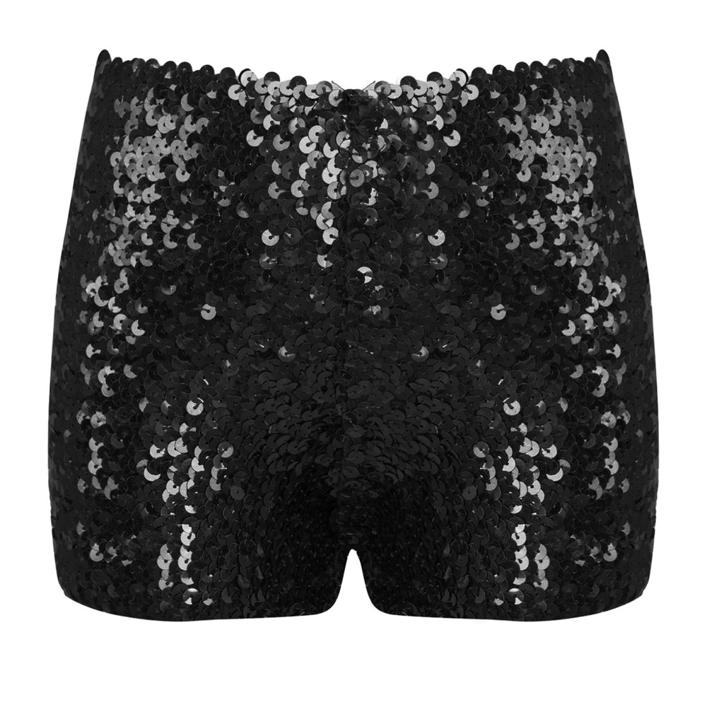 FEESHOW Girls Kids Gymnastic Shorts Glitter Ballet Dance Shorts Boys Metallic Spandex Tumbling Yoga Sports Shorts Black 3-4 Years