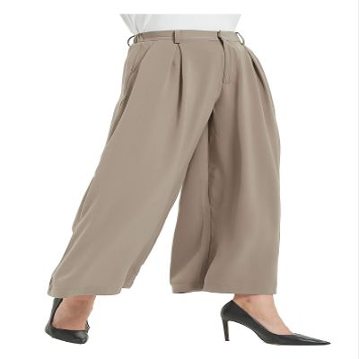 Tronjori Women High Waist Casual Wide Leg Long Palazzo Pants Trousers Regular Size(M, Mocha Short)