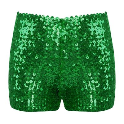 FEESHOW Girls Kids Gymnastic Shorts Glitter Ballet Dance Shorts Boys Metallic Spandex Tumbling Yoga Sports Shorts Green 3-4 Years