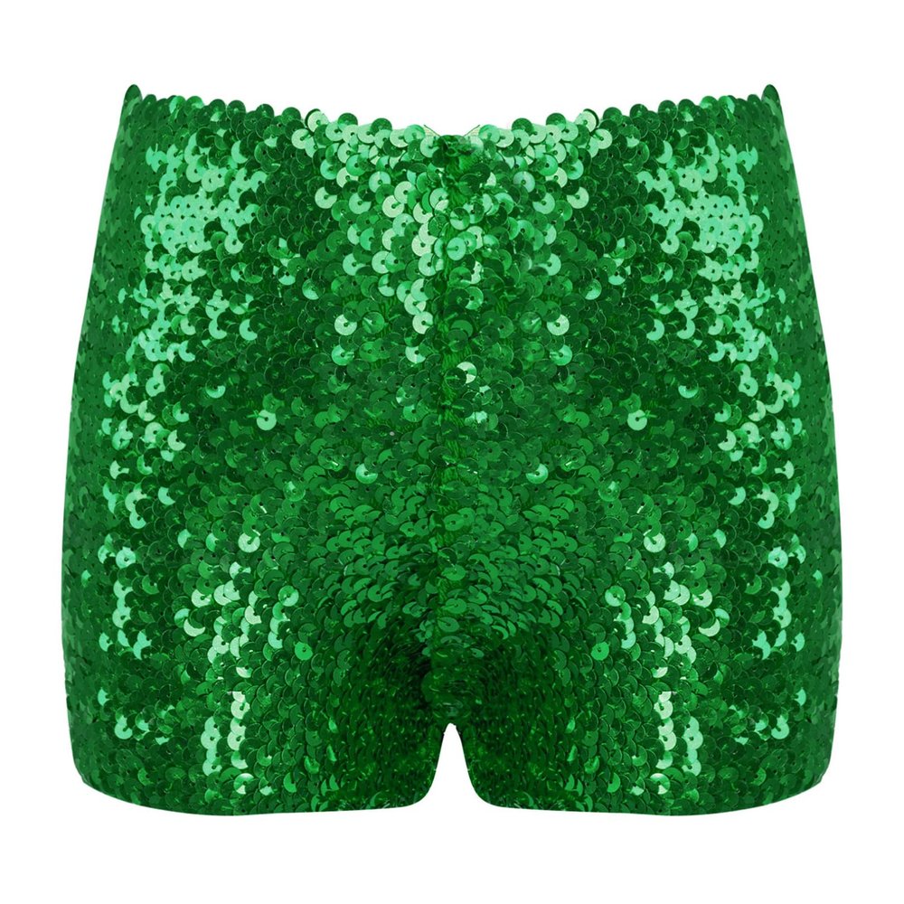 FEESHOW Girls Kids Gymnastic Shorts Glitter Ballet Dance Shorts Boys Metallic Spandex Tumbling Yoga Sports Shorts Green 3-4 Years