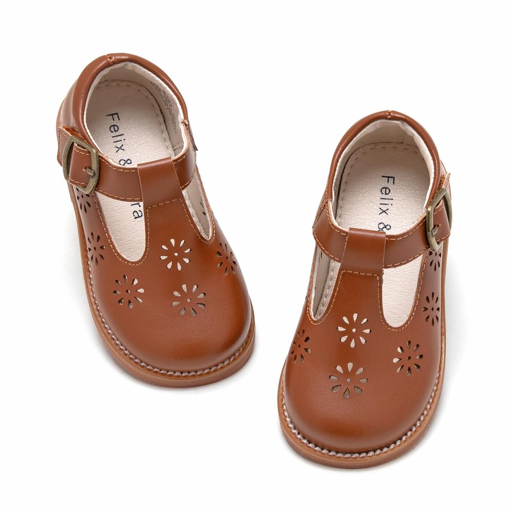 Felix & Flora Toddler Little Girl Brown Mary Jane Dress Shoes - Ballet Flats for Flower Girl Party School ShoesBrown,9 Toddler