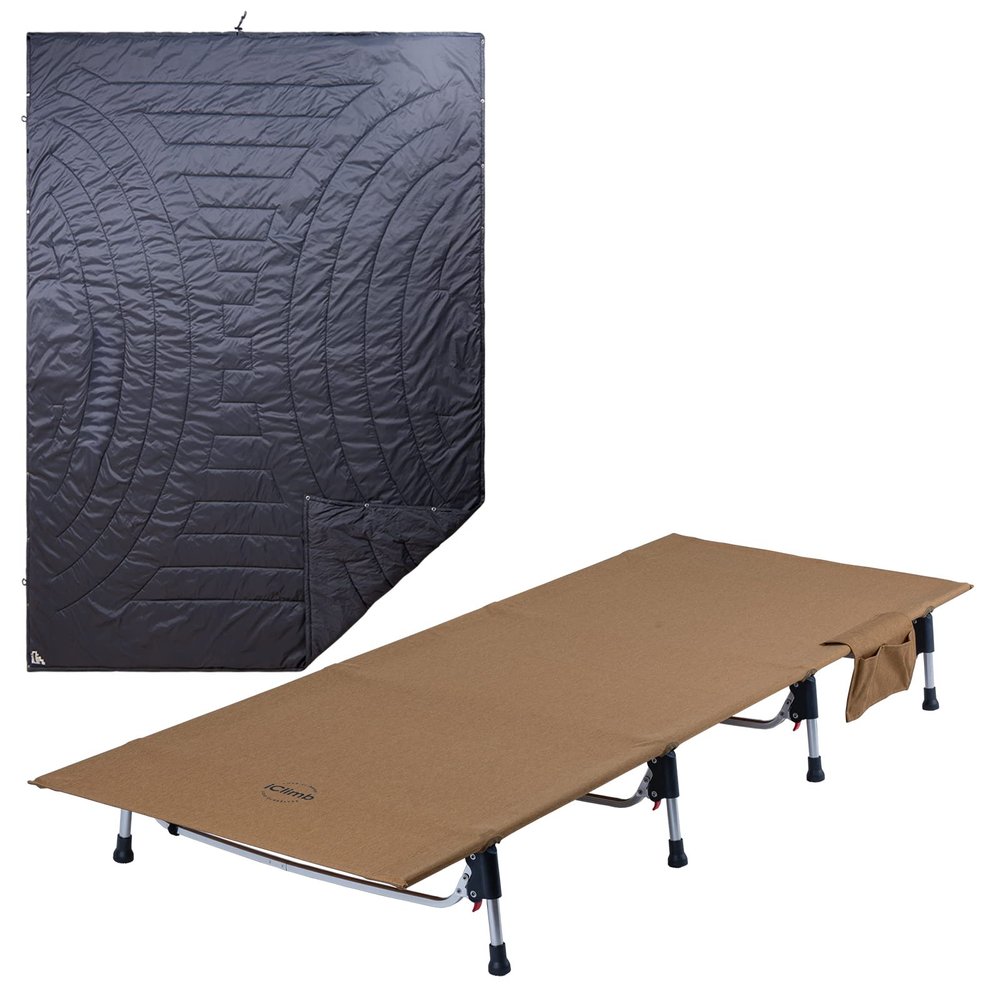 iClimb 1 Super Easy Assemble Cot and 1 3M Thinsulate Insulation Warm Camping Blanket Bundle, Ultralight Compact for Adults Outdoor Backpacking Camping