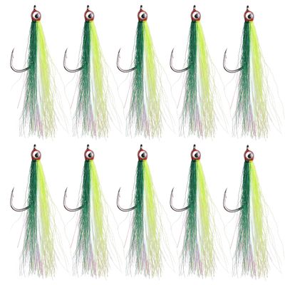 OROOTL Fishing Bucktail Teaser Hooks, 10pcs Saltwater Fishing Jigs Teaser Lures High Carbon Steel Hooks with Crystal Flash Feather Skirt for Flounder Salmon Trout Sea Bass Steelhead