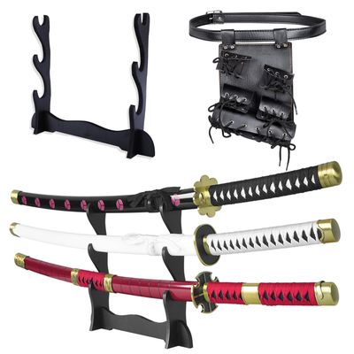 Adust Carbon Steel Roronoa Zoro Sword, Anime Sword, Zoro Cosplay Costume 41 inch Overall, for Anime Fans, 3 Swords with Display Stand (Set A-Kitestu/Shusui/Wado Ichimonji)