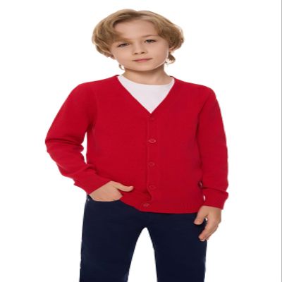 SMINLING Pinker Boys School Uniform Cardigan Sweater V-Neck Soft Cotton Clothing(Red,11-12 Years)
