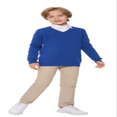 SMINLING Pinker Boys Sweater Pullover School Uniform V-Neck Soft Cotton Clothing(Royal Blue,11-12 Years)