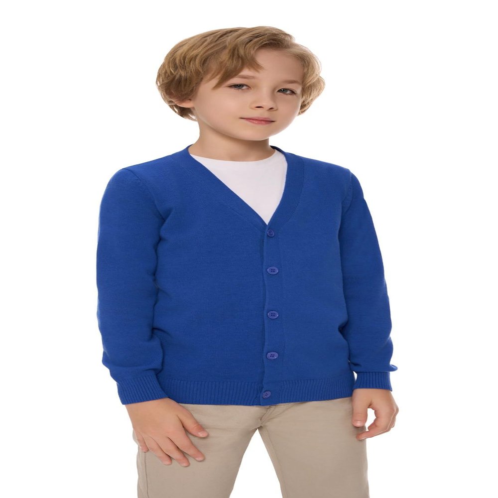 SMINLING Pinker Boys School Uniform Cardigan Sweater V-Neck Soft Cotton Clothing(Royal Blue,7-8 Years)