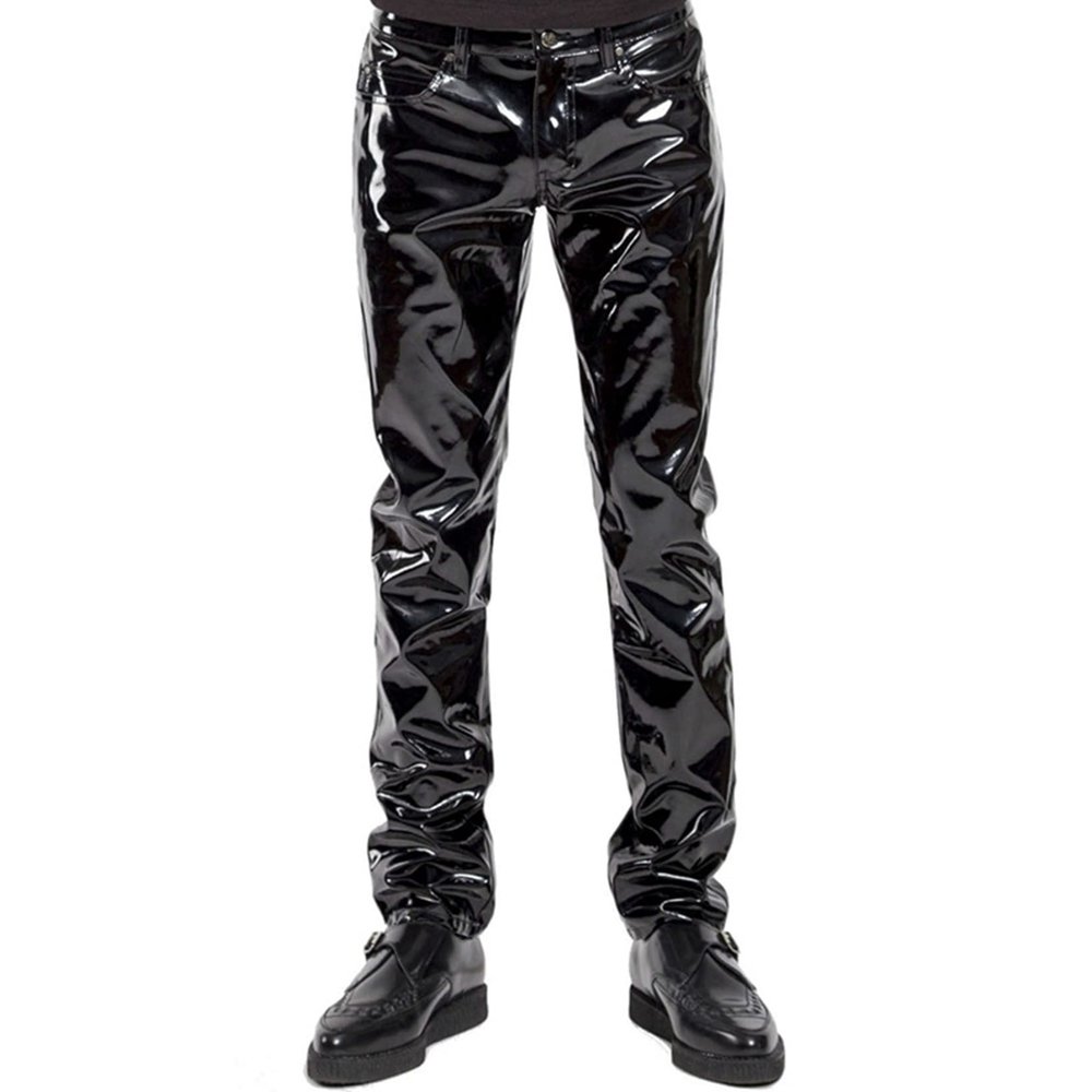 YOOJOO Men's Rock Punk Hip Hop Faux Leather Skinny Pants Stage Club Long Trousers Motocycle Pants 04 Medium