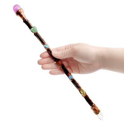 Rich Boxer Fine Handcrafted Purple White Crystal and Amethyst Gemstone Magic Wand for Witches and Wizards