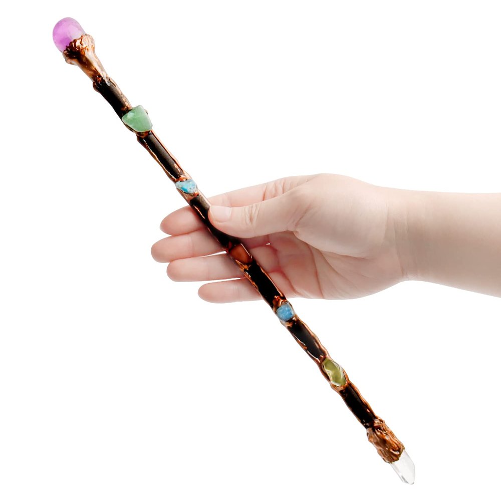Rich Boxer Fine Handcrafted Purple White Crystal and Amethyst Gemstone Magic Wand for Witches and Wizards