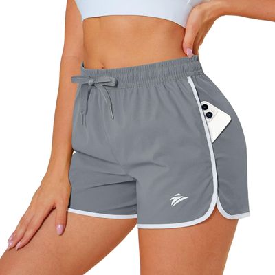 MAGCOMSEN Womens Quick Dry Running Athletic Shorts Ladies Gym Workout Sport Outdoor Summer Active Shorts Light Grey, M