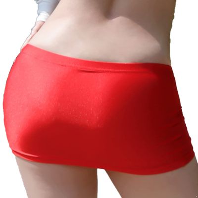 Linjinx Women's Oil Shiny Mini Skirt Gloosy Tight Low Waist Package Hip See Through Micro Skirt Red One Size