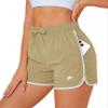 MAGCOMSEN Womens Athletic Running Sport Shorts 3 Inch Quick Dry Waterproof Gym Workout Dolphin Shorts Pockets Khaki, M view 1