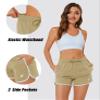 MAGCOMSEN Womens Athletic Running Sport Shorts 3 Inch Quick Dry Waterproof Gym Workout Dolphin Shorts Pockets Khaki, M view 4
