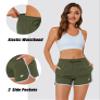 MAGCOMSEN Women's Running Shorts with Pockets 3 Inch Lightweight Quick Dry Athletic Gym Workout Shorts Army Green, M view 4