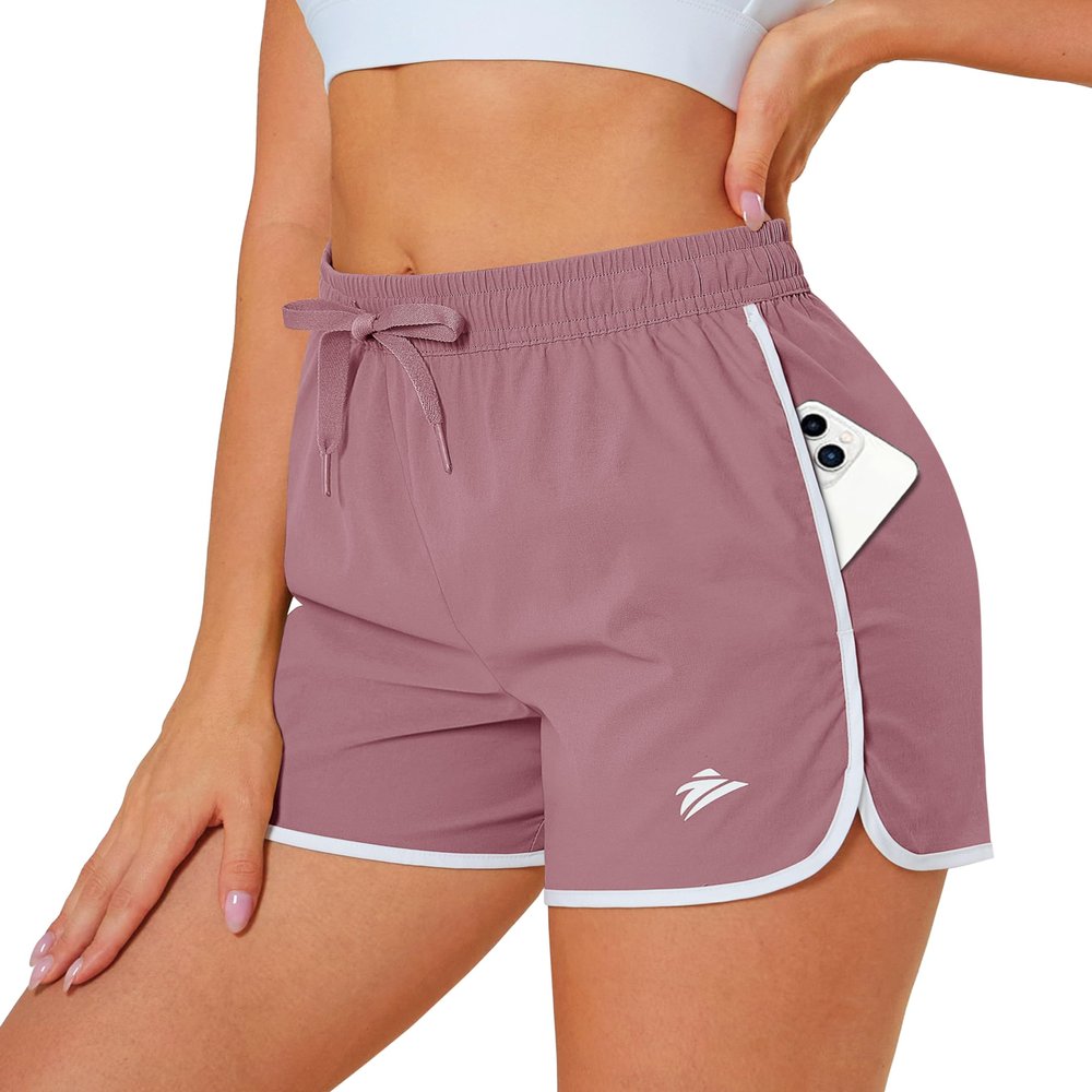 MAGCOMSEN Running Shorts for Women Fast Dry Athletic Hiking Gym Workout Shorts Lightweight Water Resistant Pink, XL