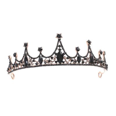 Mobestech Black Crown Black Baroque Crystal Tiara Gothic Wedding Headpiece Vintage Queen Hair Accessories for Women and Girls Flower Crown