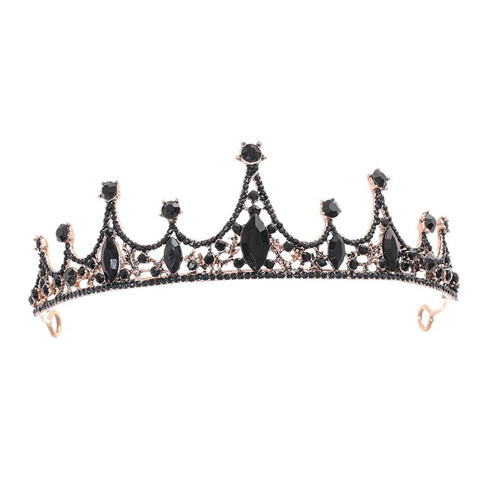Mobestech Black Crown Black Baroque Crystal Tiara Gothic Wedding Headpiece Vintage Queen Hair Accessories for Women and Girls Flower Crown