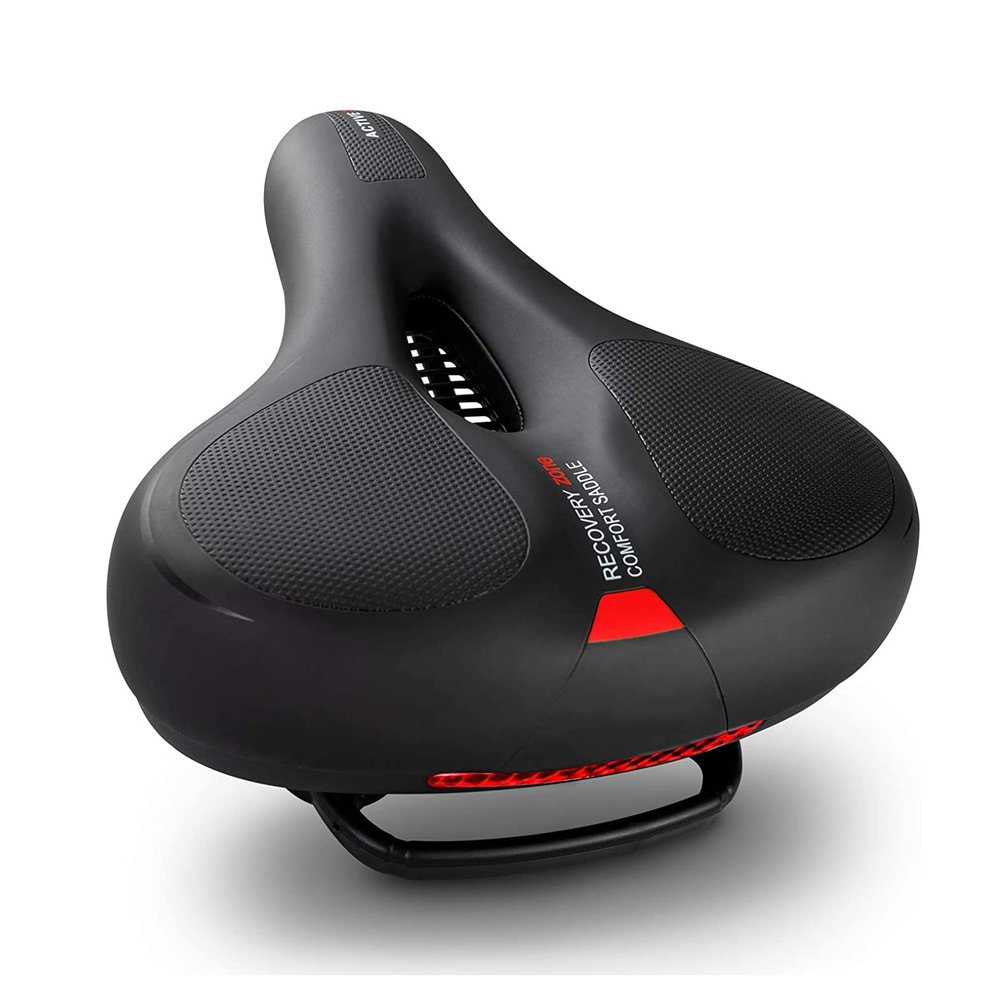 HKMA Bike Seat, Comfort Bike Saddle, Men Women Soft Wide Bike Seat Cushion Dual Shock Absorbing with Reflective Strip
