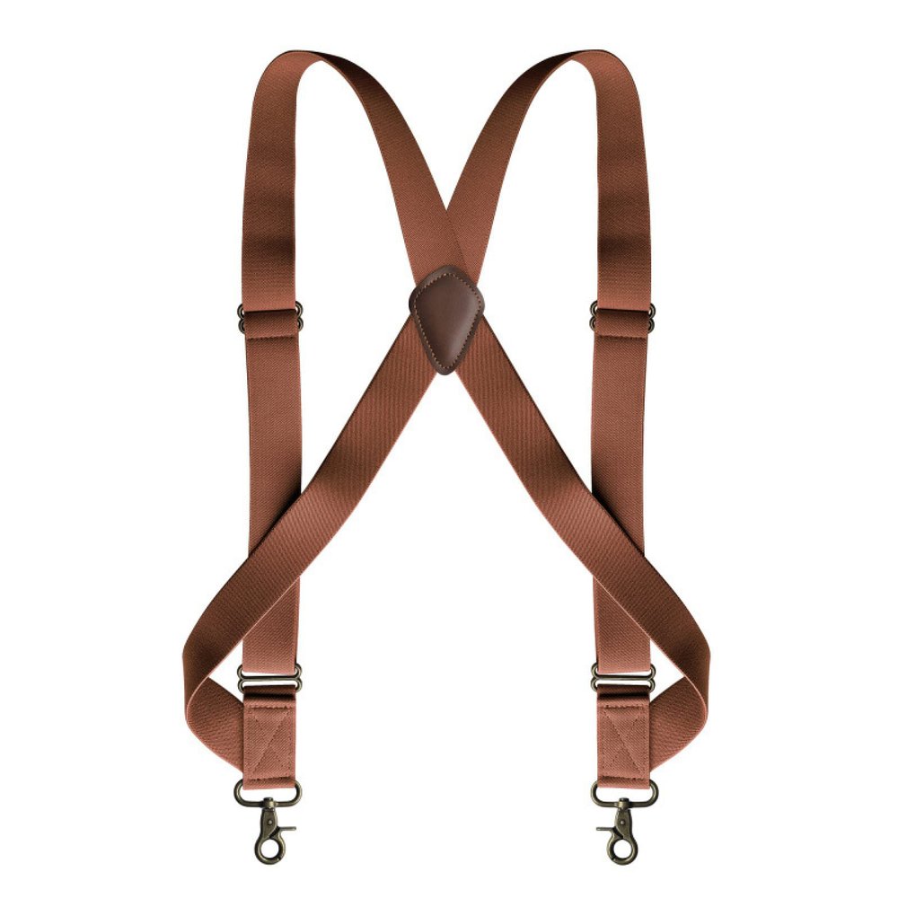 Men Braces Suspenders Heavy Duty Suspenders for Men 2.5Cm Wide X Back with 2 Side Clips Hooks Adjustable Elastic Trouser Braces,Dark Khaki