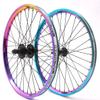 KHE BMX Wheel Set Oil Slick Aluminium Rim MVP 36H 14 mm 9T Sprocket and Rim Tape view 1