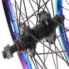 KHE BMX Wheel Set Oil Slick Aluminium Rim MVP 36H 14 mm 9T Sprocket and Rim Tape view 2