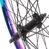 KHE BMX Wheel Set Oil Slick Aluminium Rim MVP 36H 14 mm 9T Sprocket and Rim Tape view 3