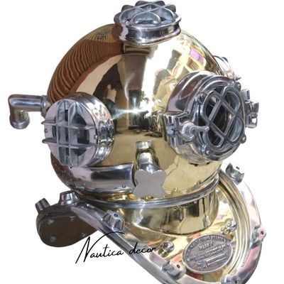 Nautica Decor_ Vintage Style 18" Antique Brass Scuba Deep Sea Diving Divers Helmet Mark V U.S Navy