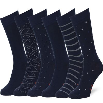 Easton Marlowe Navy Dress Socks for Men Subtle Pattern 6-Pack Blue Dress Socks Classic Cotton Mens Socks Size 13-15 (#4-5)