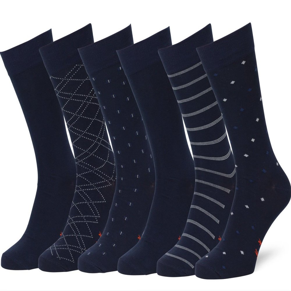 Easton Marlowe Navy Dress Socks for Men Subtle Pattern 6-Pack Blue Dress Socks Classic Cotton Mens Socks Size 13-15 (#4-5)