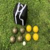 BuyBocceBalls Listing - Unique Bocce Set - 107mm with Olive Brown and Yellow Balls, Black Bag view 1