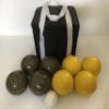 BuyBocceBalls Listing - Unique Bocce Set - 107mm with Olive Brown and Yellow Balls, Black Bag view 2