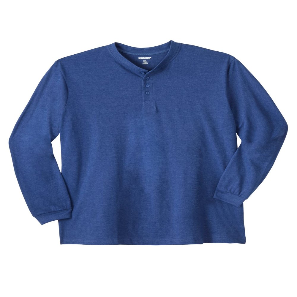 KingSize Men's Big & Tall Shrink-Less Lightweight Long Sleeve Henley - 2XL, Heather Navy