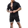 Men's Short Sports Set Casual Classic Muscle Fit Button Down Summer Workout Sets Athletic 2 Piece Outfits Track Suits Black view 1