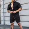 Men's Short Sports Set Casual Classic Muscle Fit Button Down Summer Workout Sets Athletic 2 Piece Outfits Track Suits Black view 2