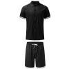 Men's Short Sports Set Casual Classic Muscle Fit Button Down Summer Workout Sets Athletic 2 Piece Outfits Track Suits Black view 3